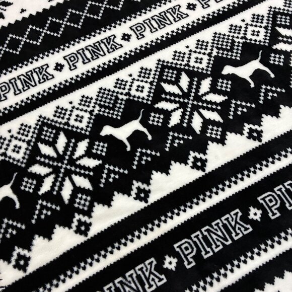 PINK Victoria’s Secret Sherpa Lined Blanket Fair Isle 50x60 - Picture 2 of 8